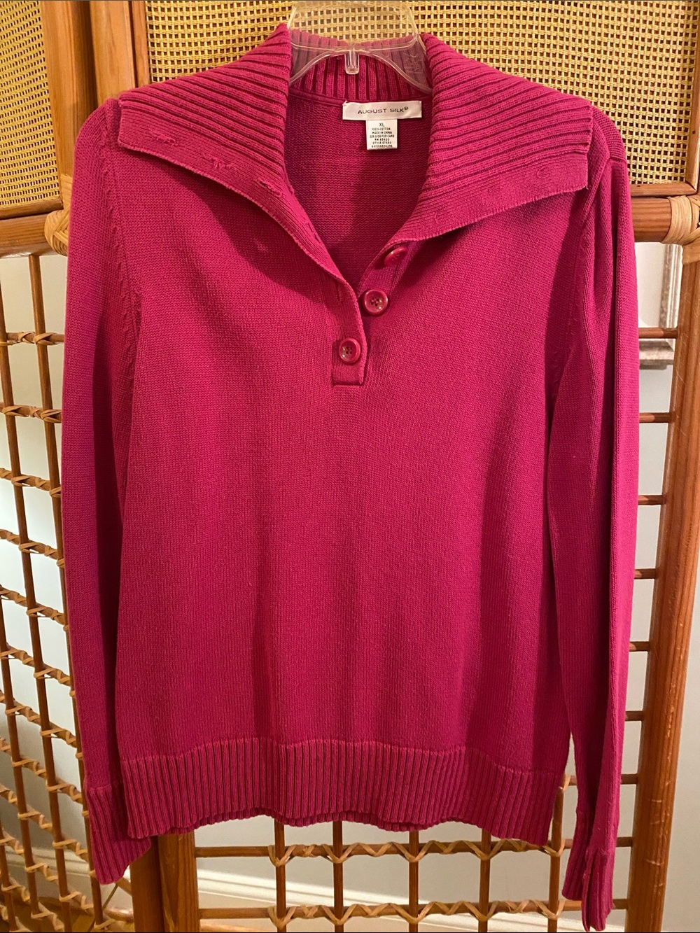 august silk Magenta Knit Pullover with Ribbed Cowl Collar